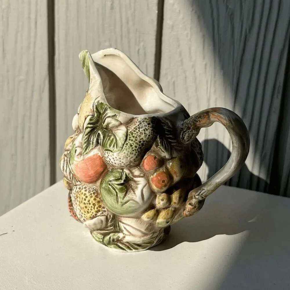 Vintage Lefton Japan Fruit Creamer Pitcher Majolica Style Pottery 1950s